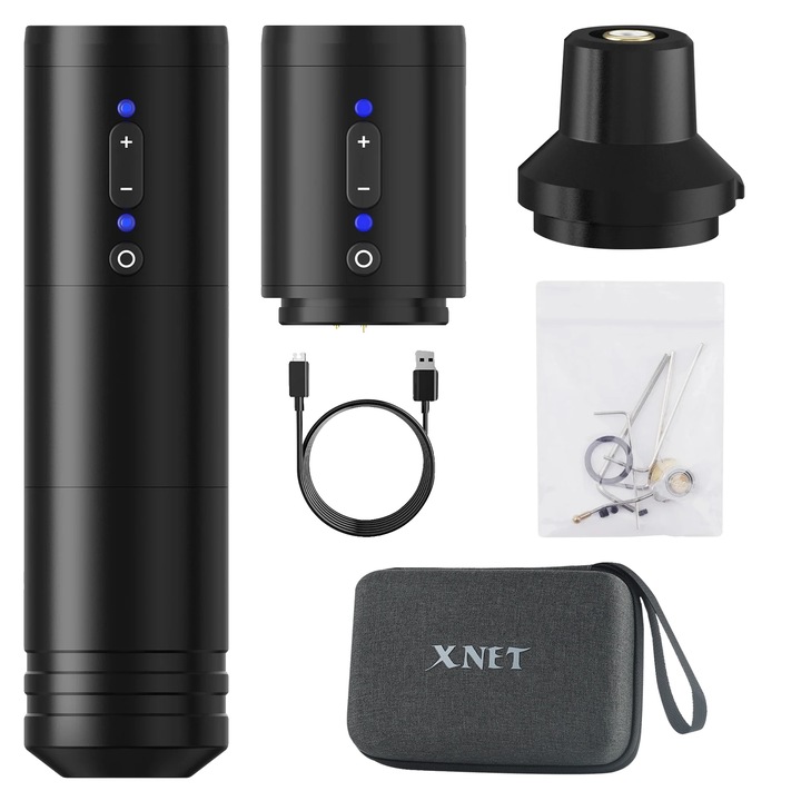 Машина за татуировки, безжичен DC мотор, цифров дисплей, комплект с две батерии, 4,0 мм, 10 500 об/мин