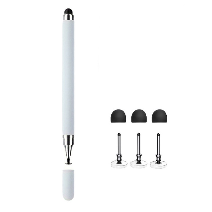Stylus 2-in-1 pentru ecran tactil, precizie ridicata, set de 7 piese, alb