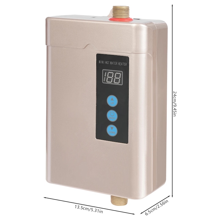 Incalzitor de apa instant electric, Model pentru bucatarie, 5000 W, Incalzire instant, Temperatura constanta, Telecomanda, Auriu