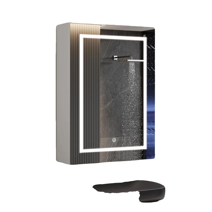 Cabinet oglinda de baie, montabil pe perete, 2 rafturi ajustabile, 50x70cm