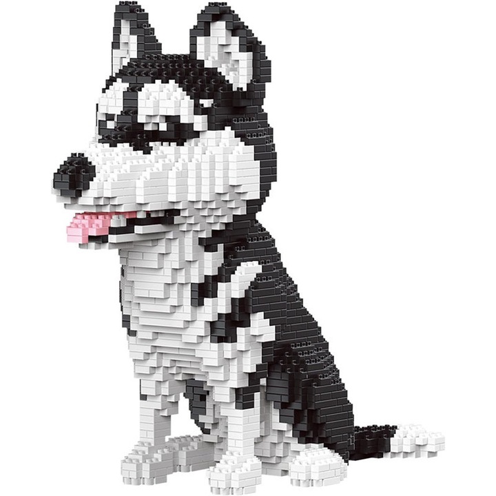 Set constructie caine micro-piese 1900 alb-negru 9x23x21cm