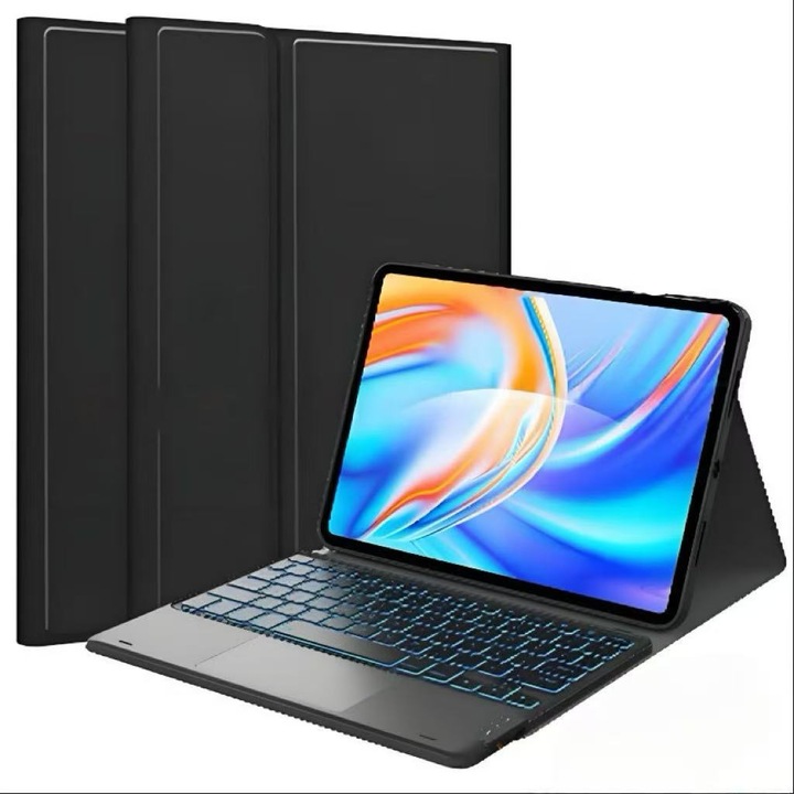 Husa tastatura Bluetooth OEM pentru iPad 10.2 inch, iluminare 7 culori, trackpad, negru