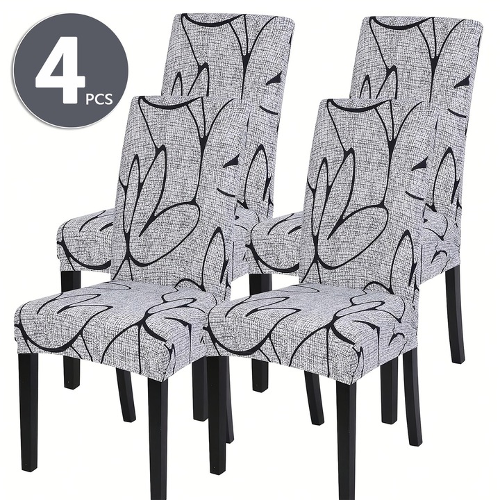 Set 4 Huse Scaun, BYONDSELF®, Elastica Universala, Motiv Lotus, Detasabil, Lavabil, pentru Dormitor, Living, Scaune pentru Sala de Mese
