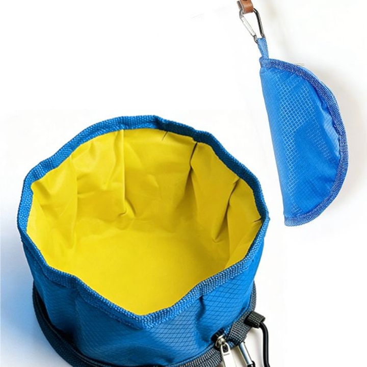 Hordozható kisállat itatótál, macskáknak és kutyáknak megfelelő, összecsukható, kék és sárga