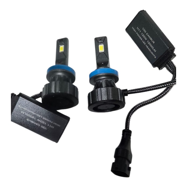 Set 2 Becuri LED H11 Canbus 120W – 12000 LM, 6000K Alb Rece, V20