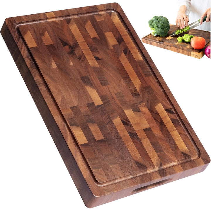 Tocator, BYONDSELF®, din Lemn Natural de Salcam, 36×24×2.5cm, Design Modern, Elegant si Rezistent, pentru Taiere, Servire, Decor si Cado, Fara Miros, Usor de Curatat, Rezistent, Maro