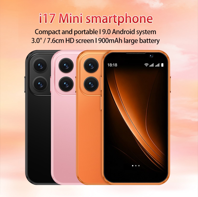 Rainbuvvy I17 Mini smartphone 3G de 3,0 inci, 2 GB RAM, 16 GB ROM, Android 9.0, 900 mAh, portocaliu