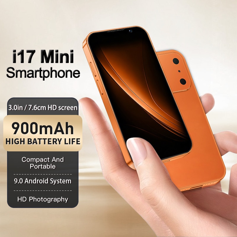 Rainbuvvy I17 Mini smartphone 3G de 3,0 inci, 2 GB RAM, 16 GB ROM, Android 9.0, 900 mAh, portocaliu