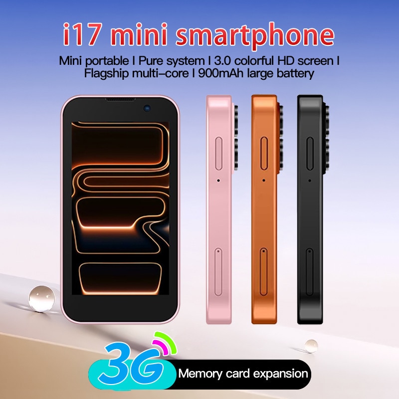 Rainbuvvy I17 Mini smartphone 3G de 3,0 inci, 2 GB RAM, 16 GB ROM, Android 9.0, 900 mAh, portocaliu