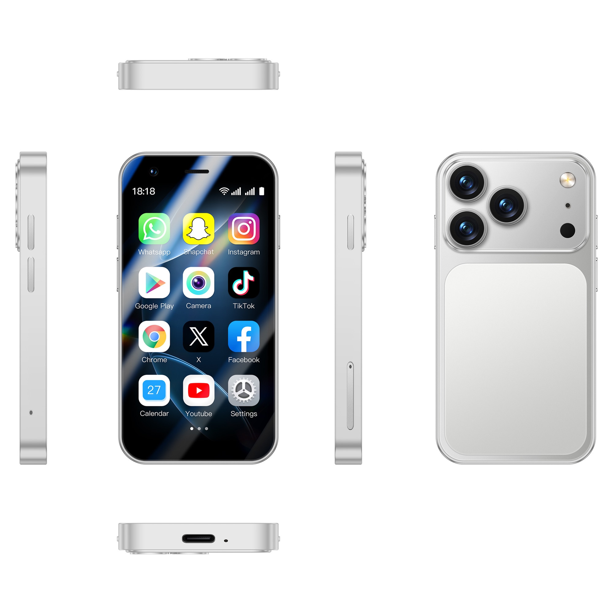 Smartphone Mini Rainbuvvy A17, 3.0 inch, 2GB RAM, 16GB ROM, 3G, Dual SIM, Argintiu, 88.4x45.2x11mm, ROAlert