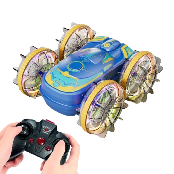 Masinuta RC amfibie, waterproof, patru roti motrice, functie de rasturnare, pentru copii