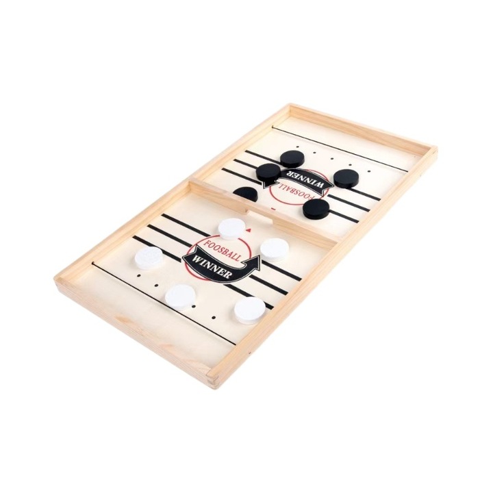 Joc de societate Sling Puck, joc competitiv pentru 2 jucatori, interactiune parinte-copil, dimensiune mica, material din lemn