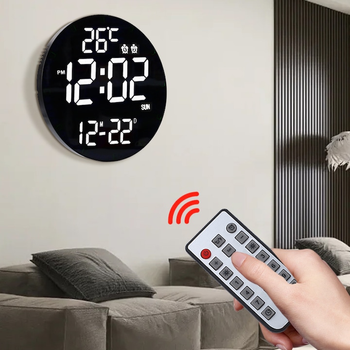 Ultrixe Digitális Falióra, Fekete, Naptár, Ébresztő, Távirányító