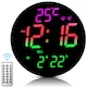 Ceas Digital de Perete cu Led, Ultrixe, Rotund 25.3cm, Calendar, Afisaj Temperatura, 2 Alarme, Telecomanda, 12 Culori de iluminare RGB Reglabile, Functie Fotocelula Automata/ Snooze/ Memorie, 12/24 Ore, Sincronizare Bluetooth a Orei, Negru