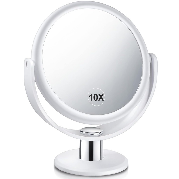 Oglinda Cosmetica, BYONDSELF®, Marire 10X/1X, Rotatie 360°, 13.5cm, pentru Acasa, Calatorie sau Utilizare Zilnica, Alb