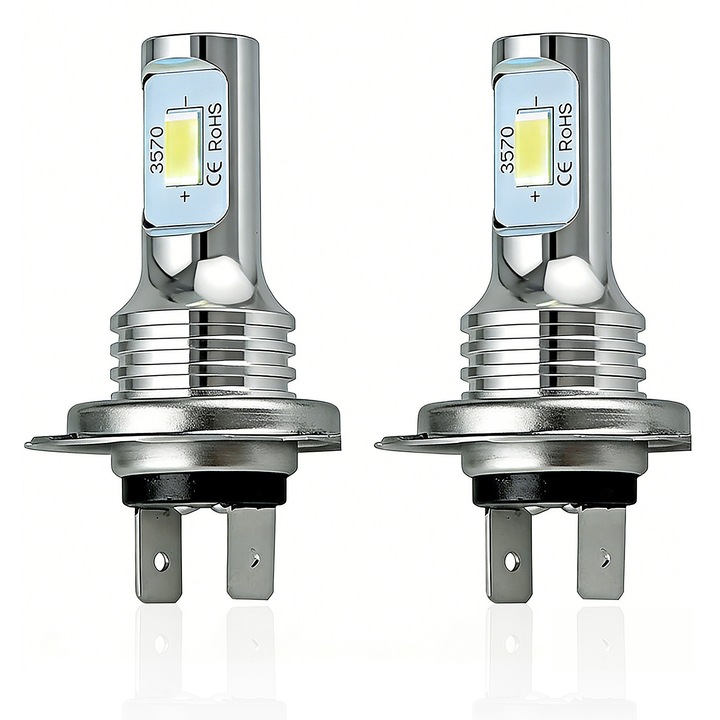 Set 2 Becuri LED H7 YOUKUKE, 80W, Alb 6000K, Dimensiune 18x75mm