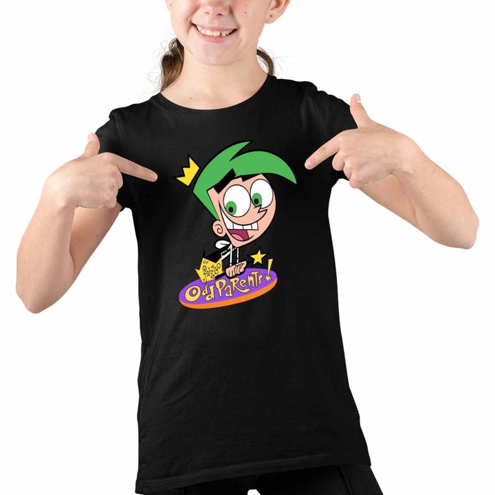 Tricou Copii Fete Fairly Odd Parents Cosmo Julius Nasii mei Vrajitori, Fekete