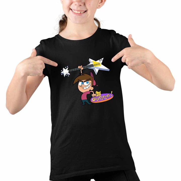 Tricou Copii Fete Fairly Odd Parents Timmy Turner Chitara Nasii mei Vrajitori, Fekete