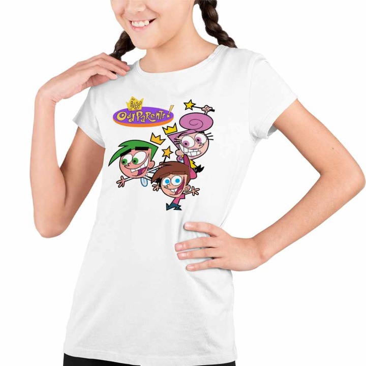 Tricou Copii Fete Fairly Odd Parents Team Timmy Wanda Cosmo Nasii mei Vrajitori, Fehér