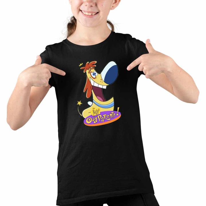 Tricou Copii Fete Fairly Odd Parents Sparky Nasii mei Vrajitori, Fekete