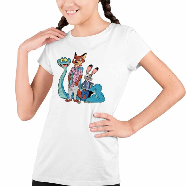 Tricou Copii Fete Zootopia Nick Judy Gary Zootropolis Politist, Fehér