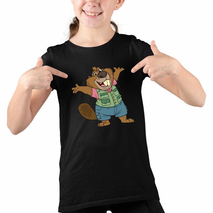 Tricou Copii Fete Zootopia Nibbles Maplestick Castor Zootropolis, Fekete