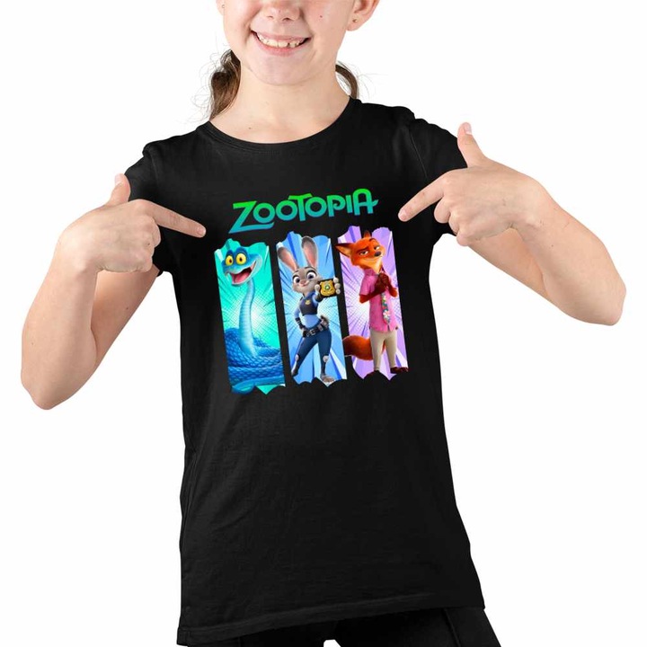 Tricou Copii Fete Zootopia Dream Team Zootropolis Politisti, Fekete