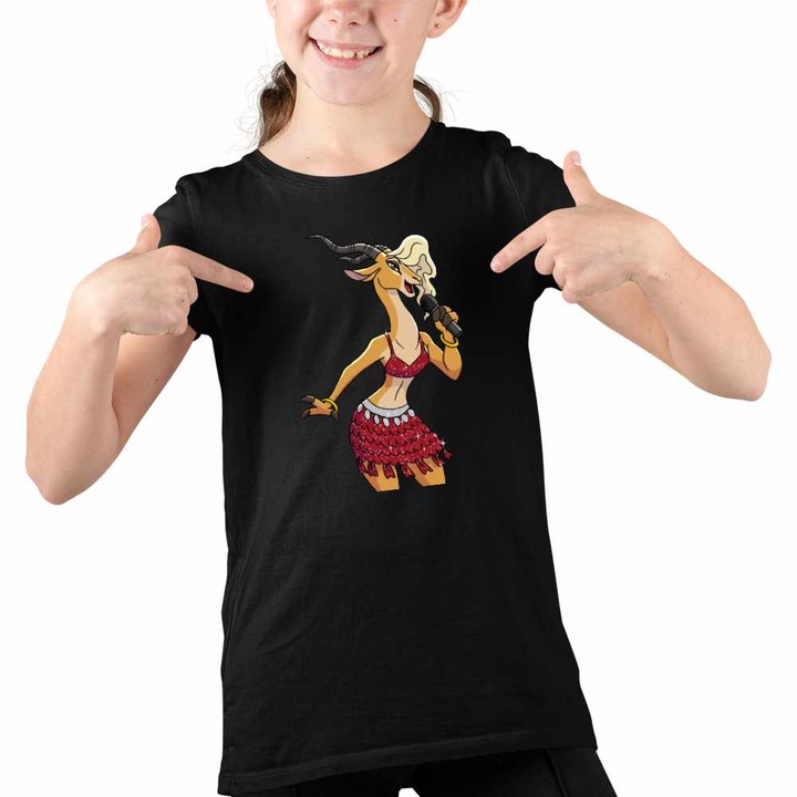 Tricou Copii Fete Zootopia Gazelle Cantareata Zootropolis Star Vedeta, Fekete