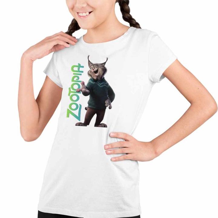 Tricou Copii Fete Zootopia Pawbert Lynxley Ras Lynx Zootropolis, Fehér