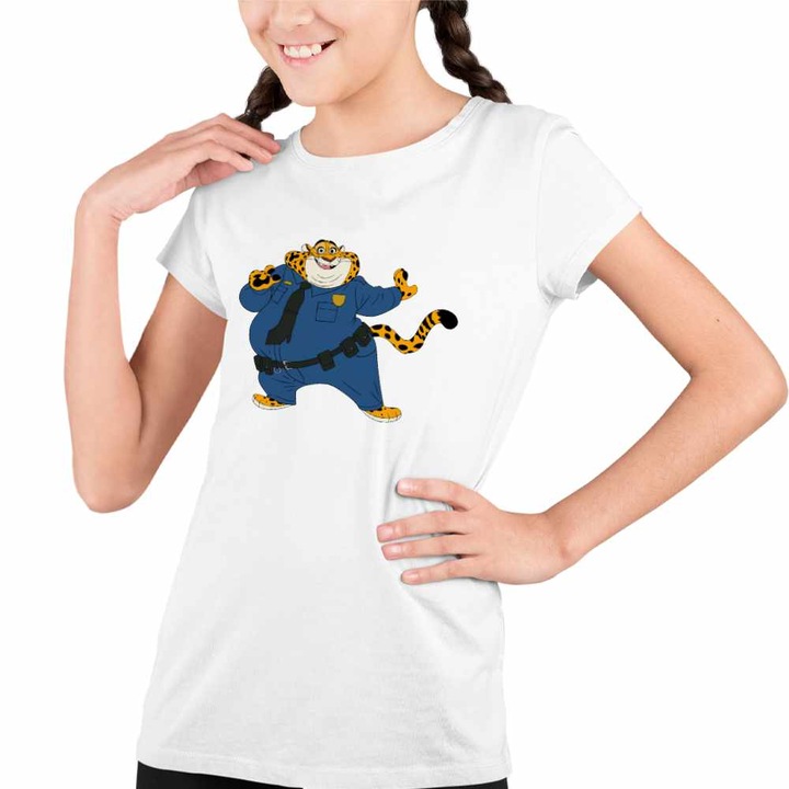 Tricou Copii Fete Zootopia Ofiter Gheruta Clawhauser Ghepard Politist Politie, Fehér