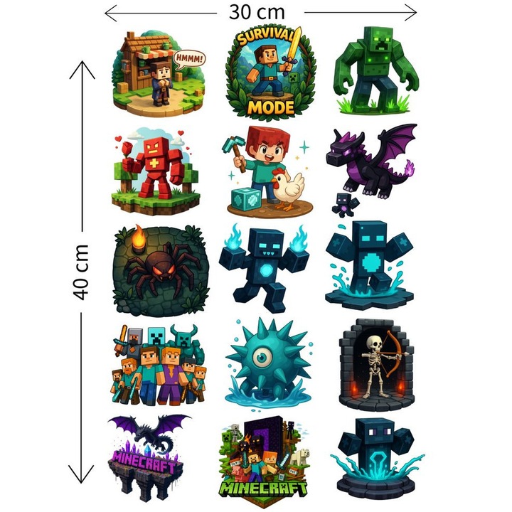 Stickere UV DTF Gaming Minecraft – Aplicare pe Cani, Termos, Telefon, Laptop