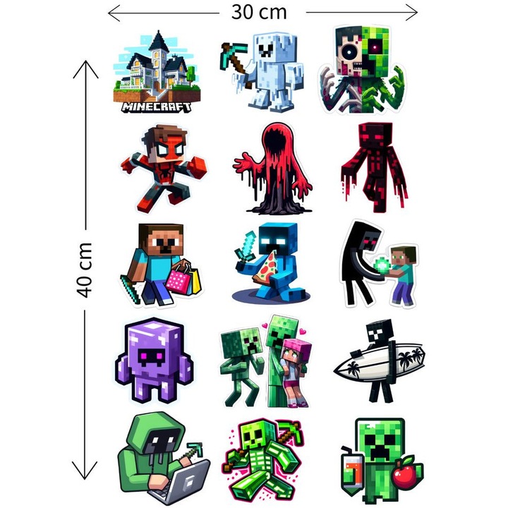 Stickere UV DTF Gaming Minecraft – Aplicare pe Cani, Termos, Telefon, Laptop