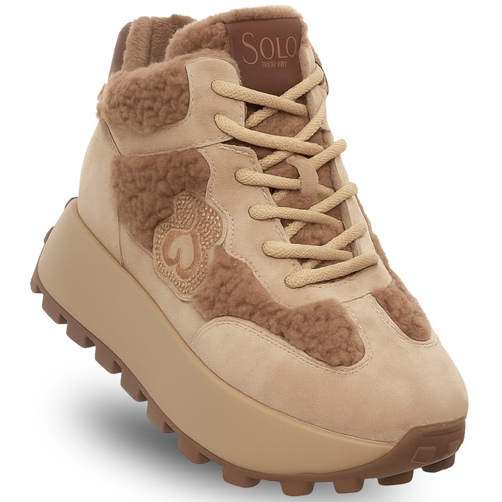 Ghete dama, Soprani Couture, piele naturala/textil, maro