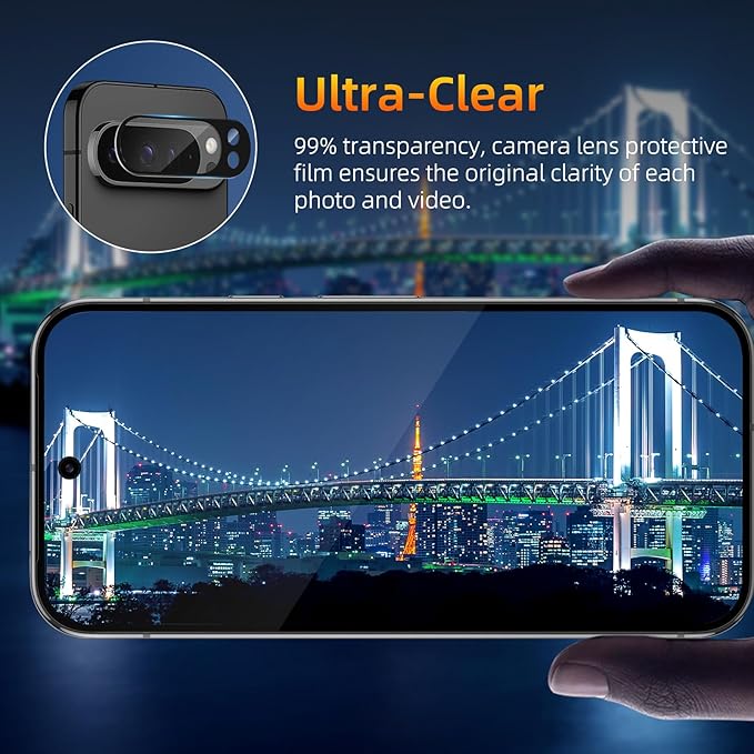 Set 2 Folii de Protectie si 2 Folii pentru Camera pentru Google Pixel 9 Pro, Sticla Securizata, Negru, 0.18mm