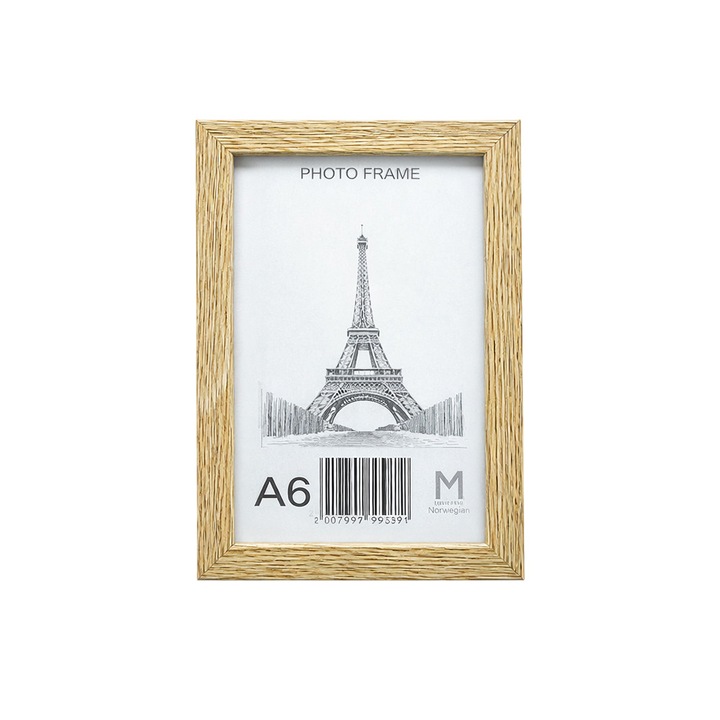 A6-os képkeret állvánnyal, fa, íróasztalra és falra, klasszikus design, 10x15 cm