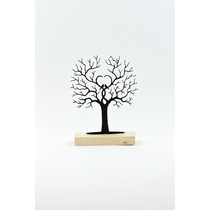Decoratiune mobila Tree Love, Negru/Maro, Fetisshop, Dimensiunea 14x21 cm