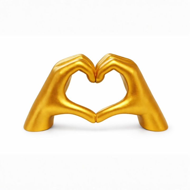 Figurina decorativă „Mâini în formă de inimă”, design modern El & Ea, finisaj auriu, 10.5x6.5x4cm
