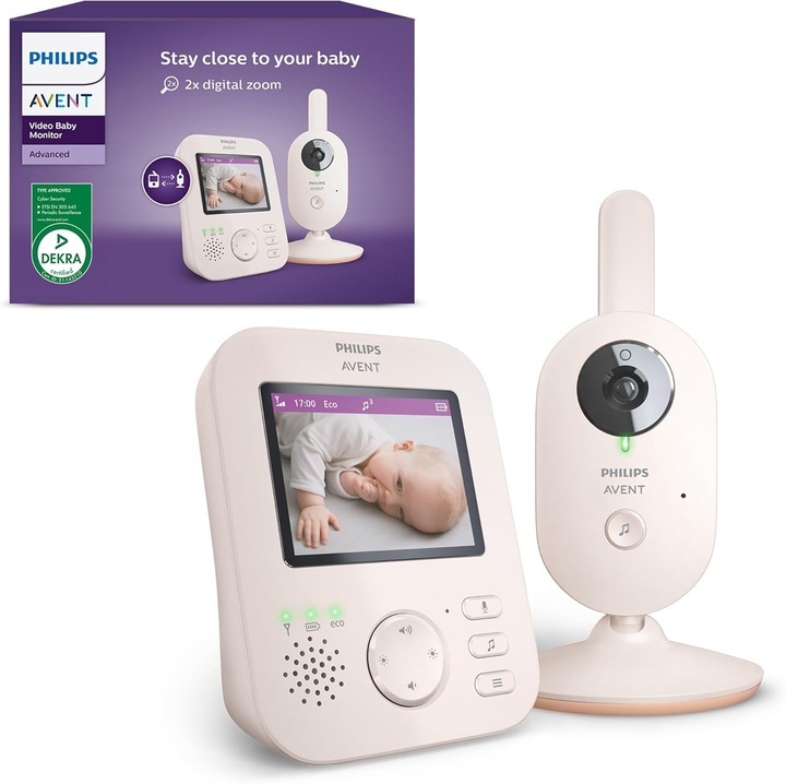 Цифров бебефон Philips Avent SCD881/26, 2,8", цвят корал/крем, комплект с родителско устройство и бебешко устройство