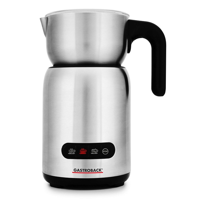 Gastroback Design Milk And Chocolate Advanced, Spumator De Lapte Cu Inductie De 650 Wati Pentru 1 Litru De Spuma De Lapte, Ciocolata Calda, Spumator Electric De Lapte, Negru/Argintiu