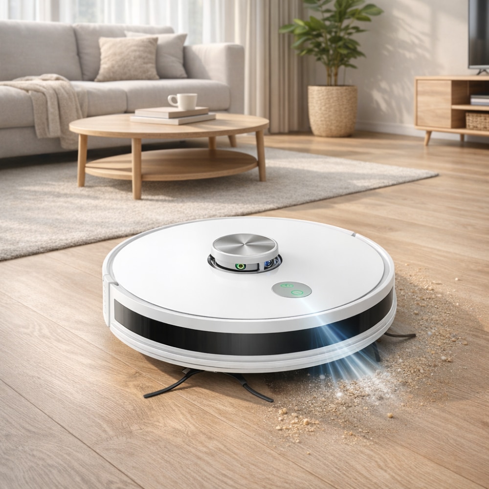 Aspirator Robot Inteligent 2 In 1 IdealTI® Smart A8i, Functie Mop, Navigatie Inteligenta LIDAR 360°, Putere 4500Pa, Tuya App WiFi, Reincarcare Automata, 2500 mAh, ALB