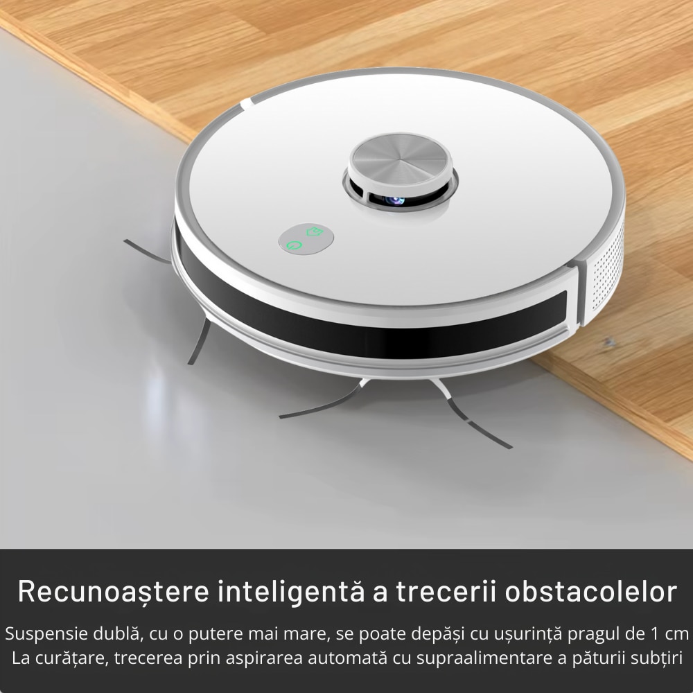 Aspirator Robot Inteligent 2 In 1 IdealTI® Smart A8i, Functie Mop, Navigatie Inteligenta LIDAR 360°, Putere 4500Pa, Tuya App WiFi, Reincarcare Automata, 2500 mAh, ALB