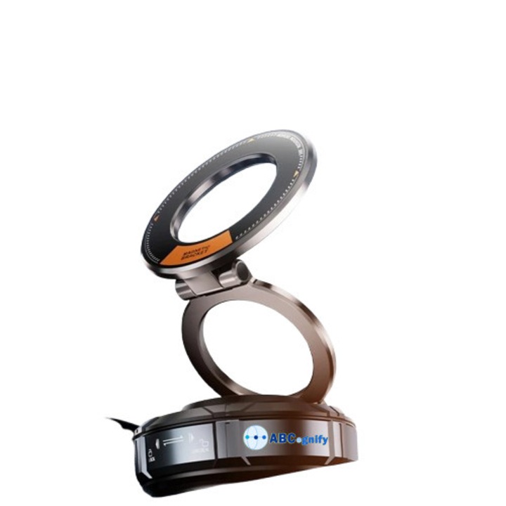 Suport auto magnetic ABCognify, rotire 360, ventuza in vid, negru, 6x10x5cm