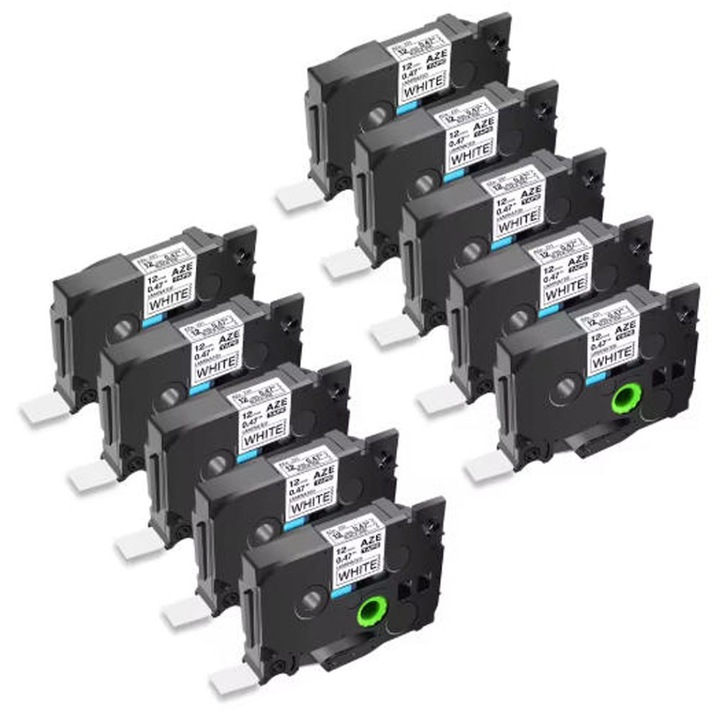 Inlocuitor de banda compatibila cu etichetele TZE-231 pentru banda Brother TZe-231 TZ-231 laminata P Touch Labelmaker, negru pe alb, pentru PT-D200 PT-D210 PTH100 PT-D400, (12mm x 8m), 10 pachete