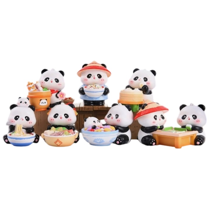 Фигурка Панда Баобао, комплект 7 модела, скрит дизайн, многоцветен