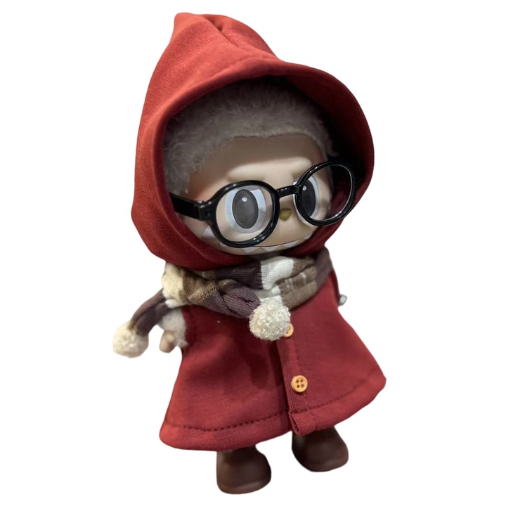 Jelmez Labubu babának, tanonc varázsló, köpeny, sál és csizma, piros