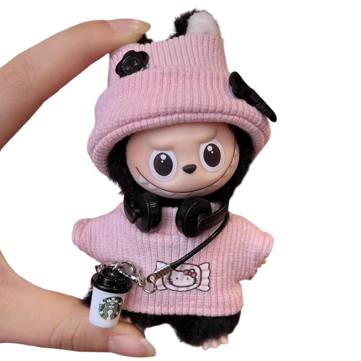 Set de haine pentru papusi, roz, cu palarie, Labubu