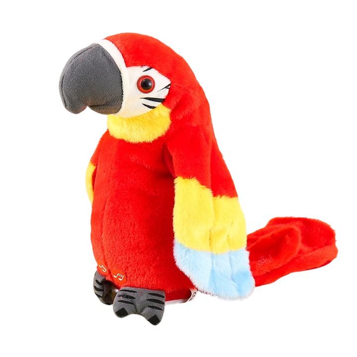 Papagal electric de plus, papagal inregistrator si vorbitor care isi poate bate aripile si canta 30 de melodii, rosu