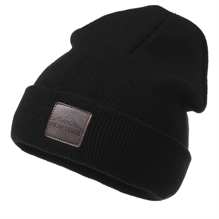 Унисекс шапка, черна, акрилна, един размер, модерен дизайн