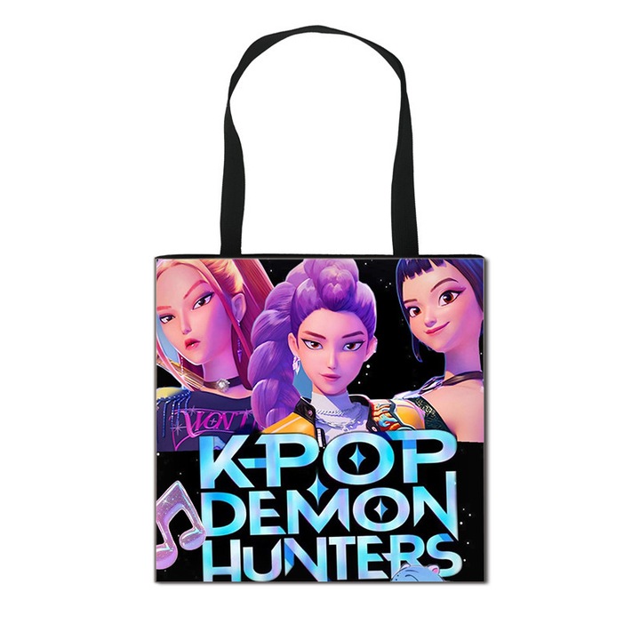 Geanta umar K-POP Demon Hunter, poliester, capacitate mare, 40x40cm