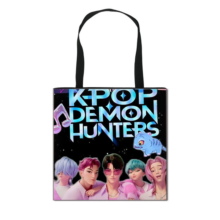 Geanta umar K-POP Demon Hunter, poliester, capacitate mare, 40x40cm
